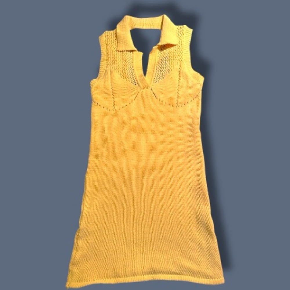 EUC Zara Yellow Knit Perforated Halter Dress. Size S ⭐️ - Picture 3 of 11